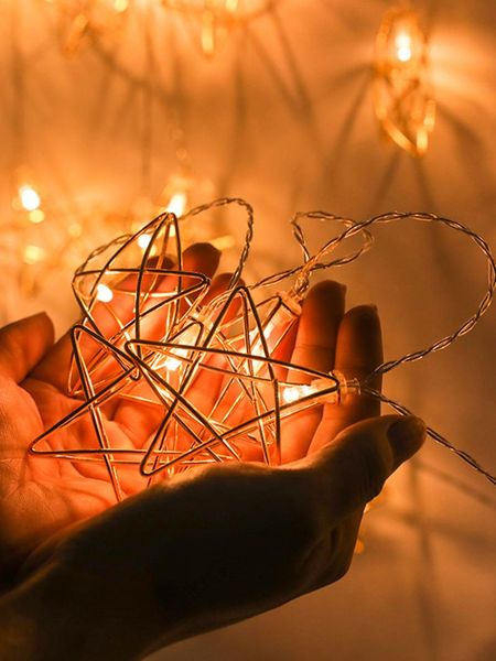 

1 set 10 led star string lights on/off button metal star string light led fairy lights battery powered decorative indoor outdoor