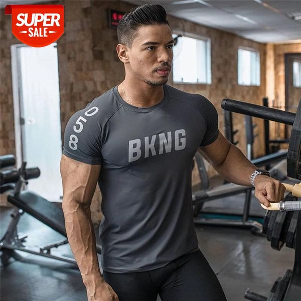 

2020 men's t-shirts fashion short sleeved fitness bodybuilding shirt for men workout slim fit tee #3g4n, White;black