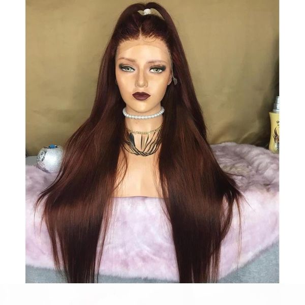 

dark reddish brown silk full lace human hair wigs with baby hair silky straight glueless lace front wigs remy 360, Black;brown