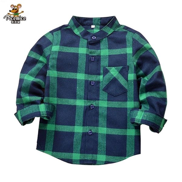 Nuovo Autunno Bambini Ragazzi Camicie Moda Plaid Collo alla coreana Camicie maniche lunghe Per 2-12 anni I bambini indossano vestiti 210306
