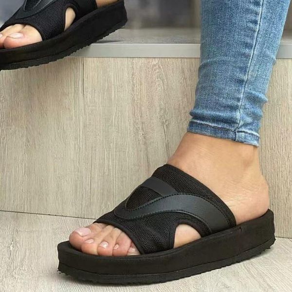 

slippers 2021 summer beach patchwork open toe casual sports slides women med fashion outside flat with shallow ladies shoes, Black