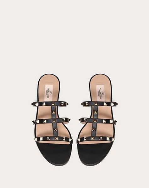 

luxury light shoes rock spiked women sandal slipper stud flat metallic nappa slide sandanls brands lady flats slippers flop shoe 35-42, Black