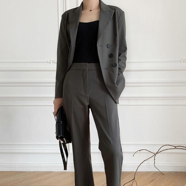 

blazer 2021 women autumn and winter temperament double-breasted suit, White;black