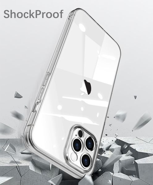 

thin clear crystal rubber tpu + tempered glass back case cover for iphone 11 12 mini pro xs max xr 6s 7 8 plus