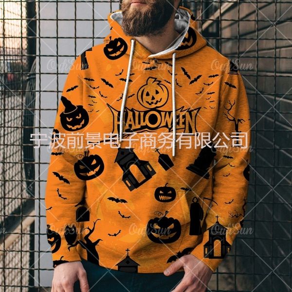

men's hoodie 3d print halloween horror sweater digital with hat, Black