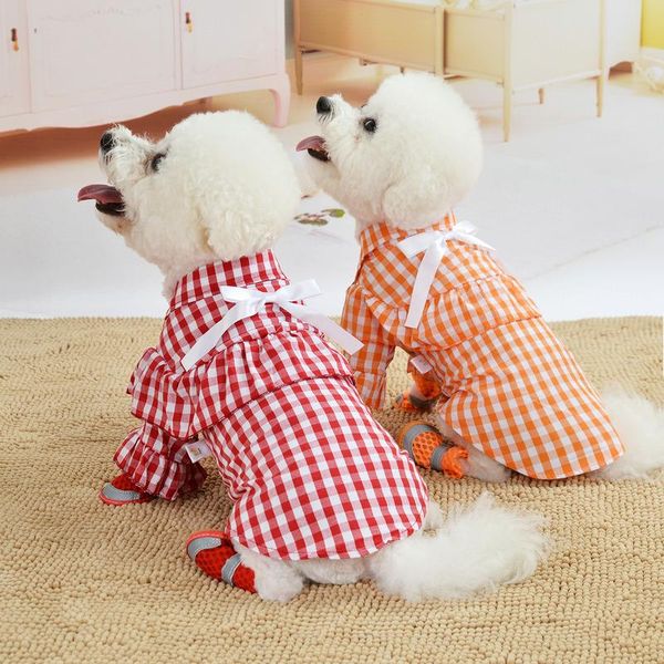 Hundebekleidung Sommer dünne Welpenkleidung 2021 Katze Teddy kariertes Hemd Prinzessin Rock Haustierkleidung Großhandel einfache Hemden