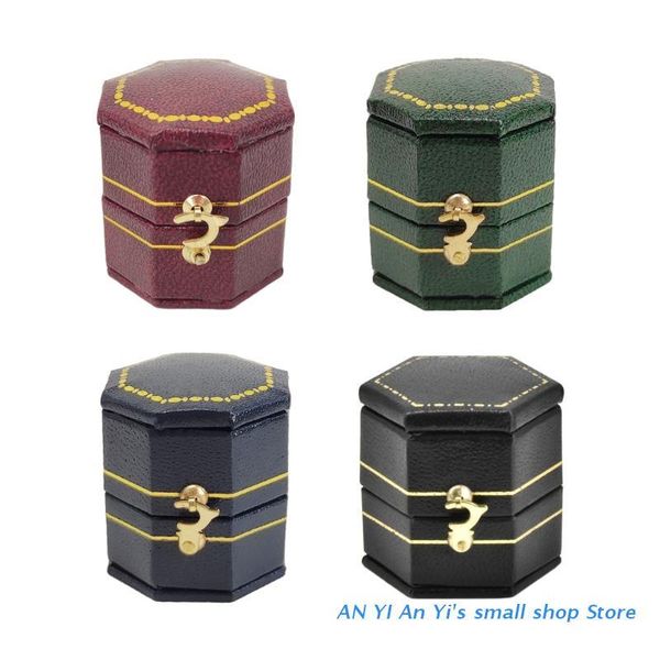 

jewelry pouches, bags equal octagon pu leather ring box gift packaging, Pink;blue