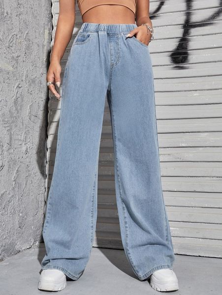 

high waist wide leg jeans e1bb#, Blue