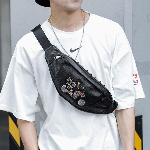 

wholesale men handbag embroidery fashion shoulder bag street trend rivetes purse outdoor leisure multifunctional rivet smens chest bags