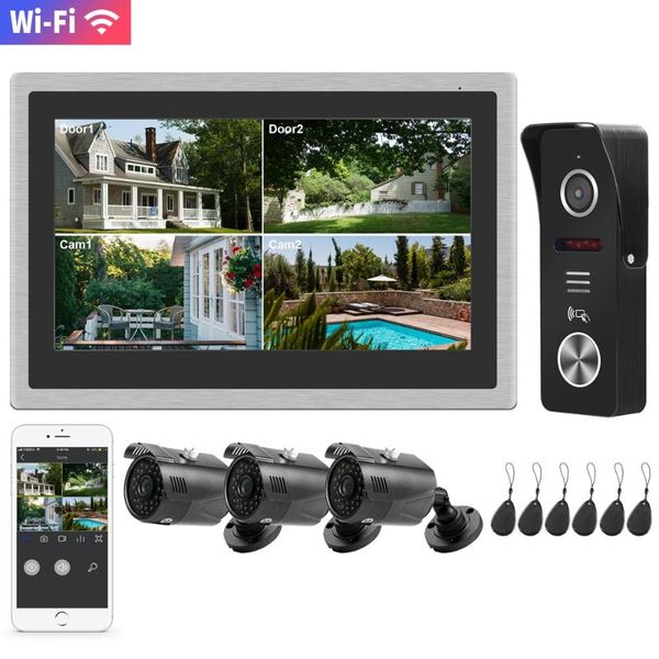 

video door phones wifi intercom for home surveillance system kit 10 inch touch screen monitor rfid doorbell 3 cameras 1080p open 2 lock