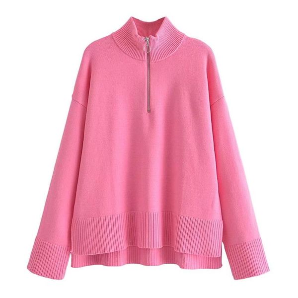 

women's sweaters women zipper pink turtleneck knitted sweater jumper female elegant oversize pullovers chic, White;black