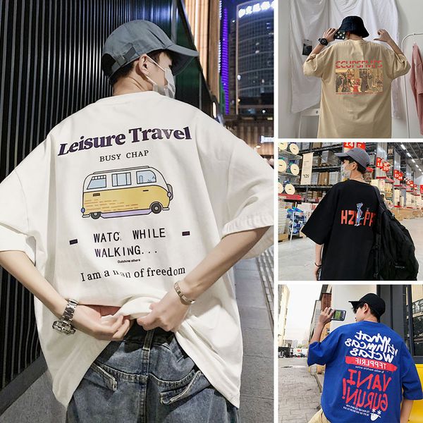 

luxury t-shirts short sleeve t-shirt summer big size loose round neck pure cotton short printed t-shirt fashion men's clothing, Black