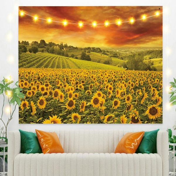 Arazzi Bellissimi Girasoli Arazzo Vintage Esotico Estate Pianta Natura Cornice Per Camera Da Letto Pografia Decorazione Della Parete