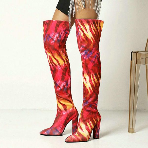 

boots non mainstream series women fashion graffiti printing over the knee winter square root nightclub party shoes, Black