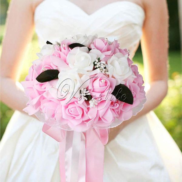 

decorative flowers & wreaths romantic wedding bouquet bridal bridesmaid handmade artificial silk rose with lace favor decor supplies