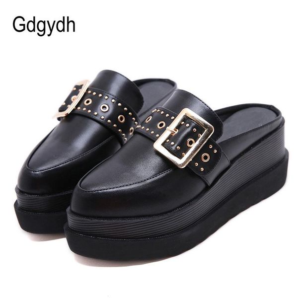 

dress shoes gdgydh fashion buckle mules high heels women platform wedges female thick heel slip-on black punk style drop ship