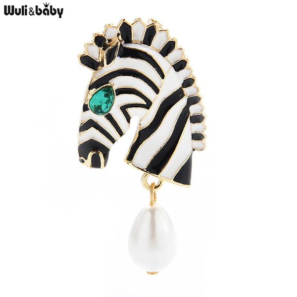 Pins, broches wulibaby pérola zebra para mulheres unisex 2-cor cavalo animal cabeça party escritório broche pin presentes