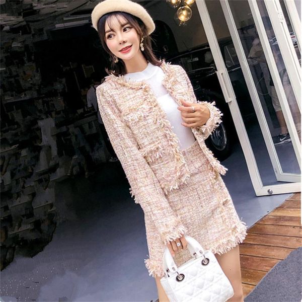 

spring and autumn women's fashion two-piece set new long-sleeve small fragrance style ladies beaded jacket + skirt suit c9h4, White