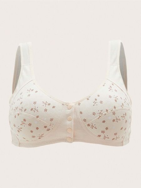 

plus floral print button front bralette s3km#, Black;white