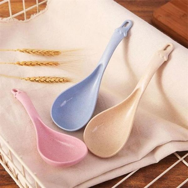 

spoons wheat straw soup spoon curved handle ladle unbreakable big round dinner scoop creative kitchen dining tool tableware