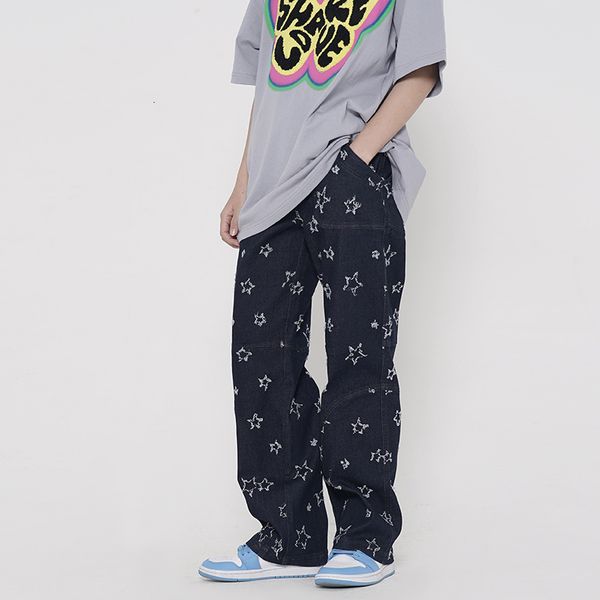 

2021 new high street stars born straight casual for men harajuku retro losse oversized denim broek l8qb, Blue