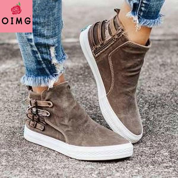 

boots oimg women ankle gladiator denim flats booties autumn flat shoes woman sneaker zipper fashion female plus size, Black