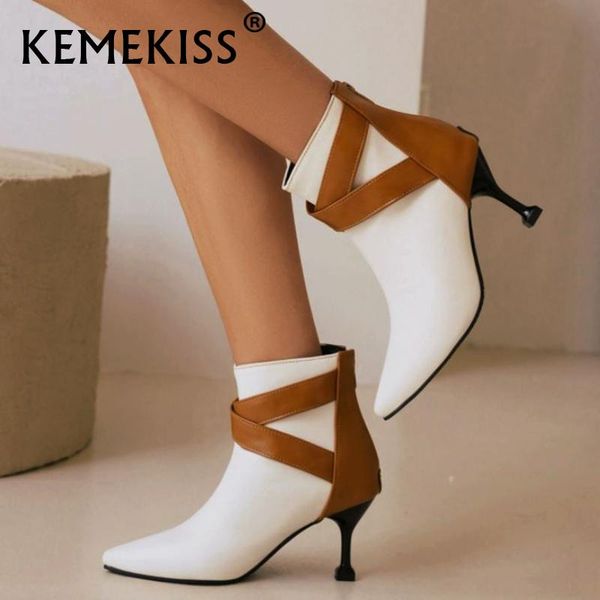 

boots kemekiss size 34-43 fashion women ankle thin high heels leopard party club short boot female ladies footwear, Black