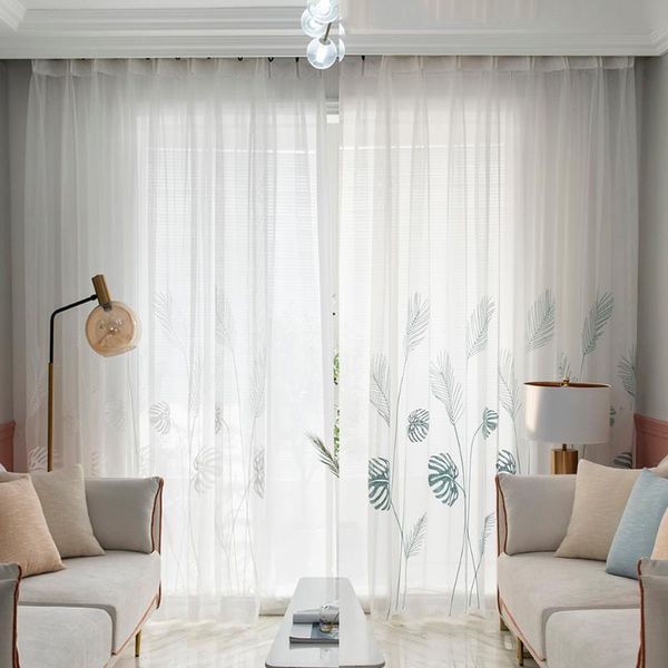 

palm leaf windows tulle curtains living room bedroom screening yarn drapes