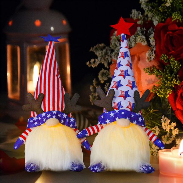 День независимости патриотической независимости Gnome Doll Red Blue American Striped Star Print Hat Gnome Decor детей Летние куклы