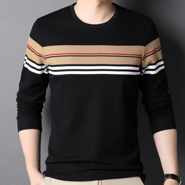 

long sve t-shirt spring and 2021 new pure cotton autumn cloth t-shirt bottomed shirt men's round neck sweater, White;black