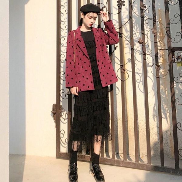 

women's suits & blazers female single button office outerwear women polka dot suit jackets autumn pockets work, White;black