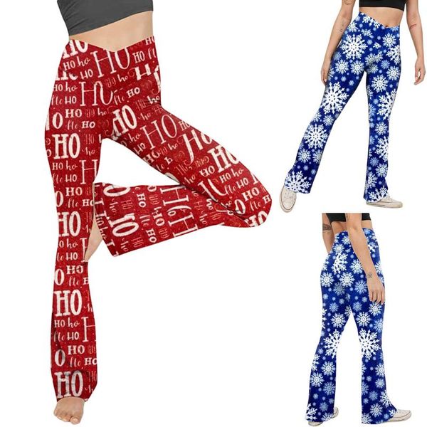 

women's leggings seamless women plaid print pants boot cut high waist workout elastic no-see through flare tummy control, Black