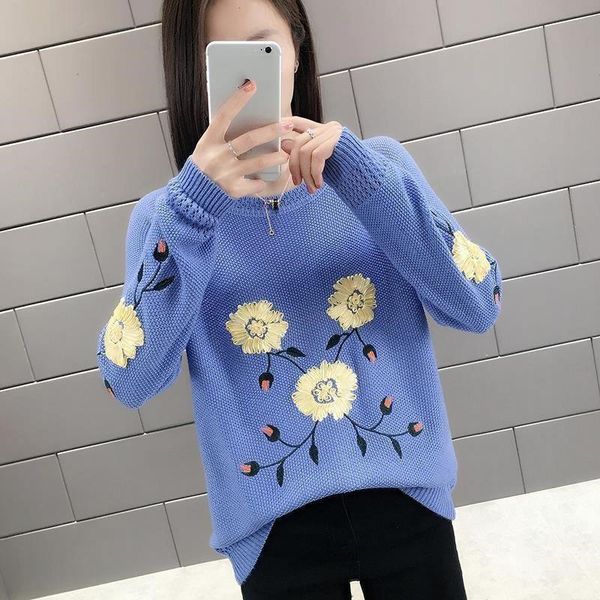 

women's sweaters women fashion 2021 round neck sweater spring/autumn hollow woman long sleeve embroidered knitted pullover, White;black