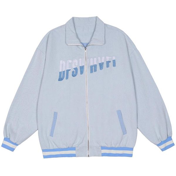 

men's jackets zipper jacket denim men baseball coat harajuku streetwear letter embroidery varsity outwear, Black;brown