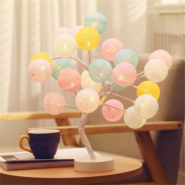 

cotton ball tree shape decorative light rechargeable led table lamp home bedroom ornament