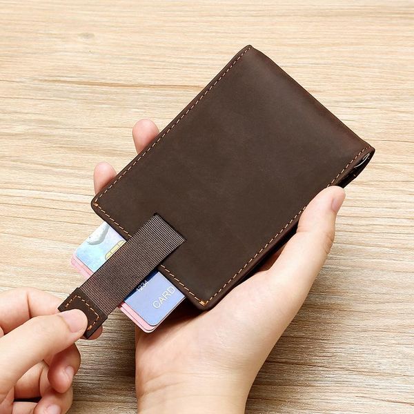 

ultra thin rfid genuine leather men's wallet leisure crazy horse leather man money clip multi card holder business mens purse 45, Red;black