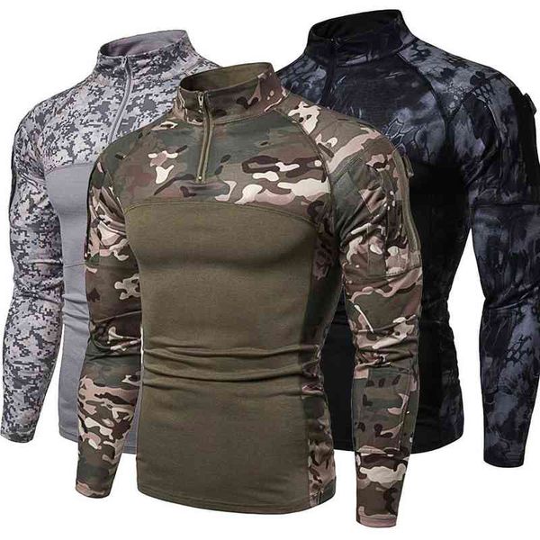 Neue Herren Camouflage Taktische Militärbekleidung Combat Shirt Assault Langarm Enges T-Shirt Armee Kostüm G1222