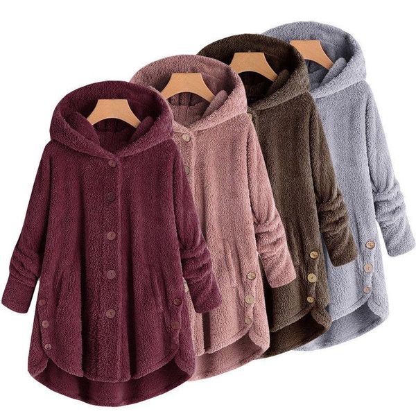 

women's jackets winter womens warm fluffy coat overcoat button jacket outwear loose sweater, Black;brown