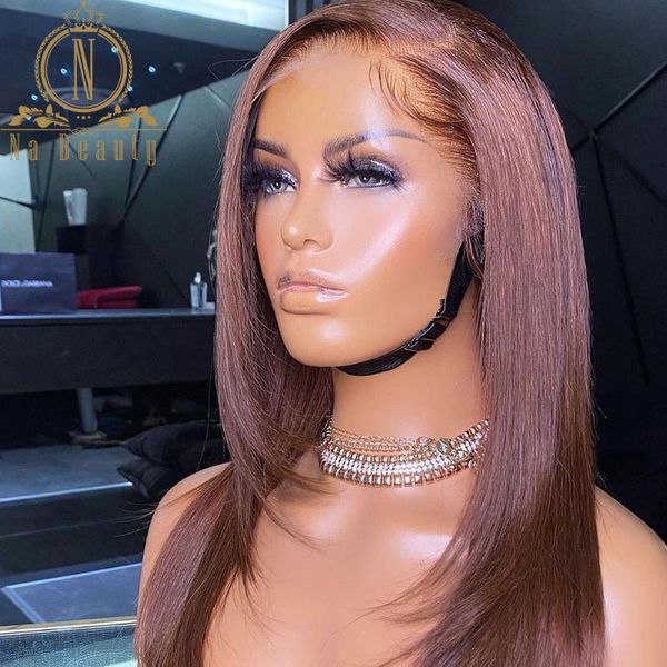 

lace wigs brown ombre human hair wig 13x6 transparent front highlight straight blunt cut for black women nabeauty, Black;brown