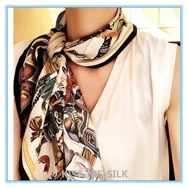 

scarves kms myth elegant texture chinese silk twill scarf shawl square for girl lady woman 90*90cm/60g, Blue;gray