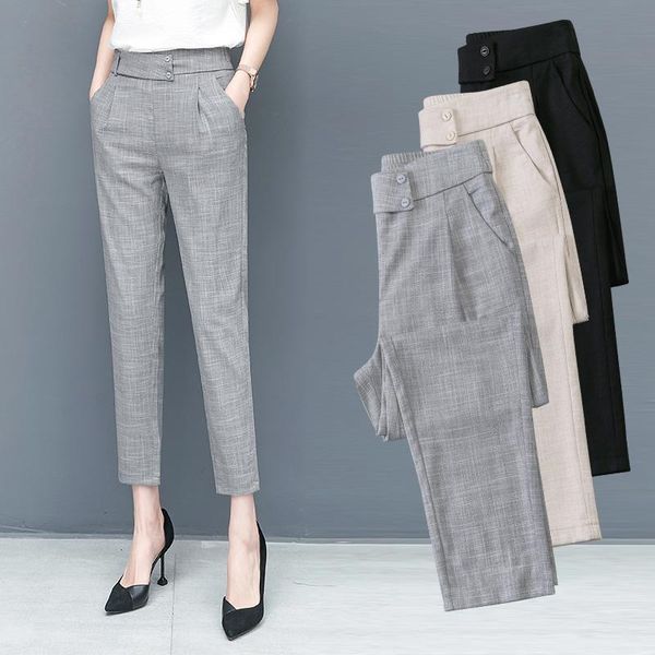 

women's pants & capris 2021 spring summer women work wear casual plus size 3xl female slim high waist gray harem ah332, Black;white