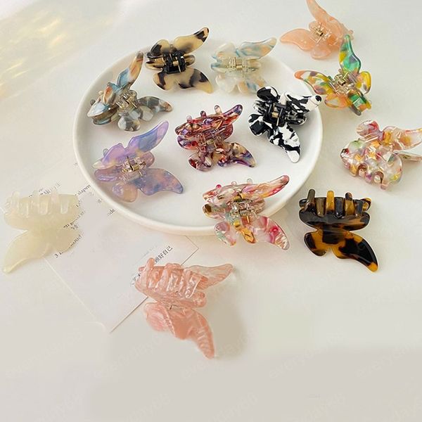 

acetate resin hairpin butterfly hair claw clamps gradient tie-dye colored barrettes acrylic hair crab girls hair tool hoder accessories, Slivery;golden