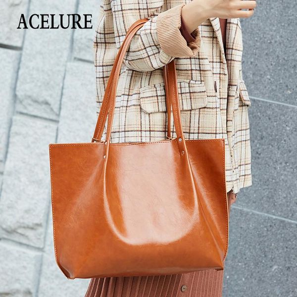 

evening bags acelure solid color pu leather women high capacity casual tote female shoulder crossbody ladies shopping handbags