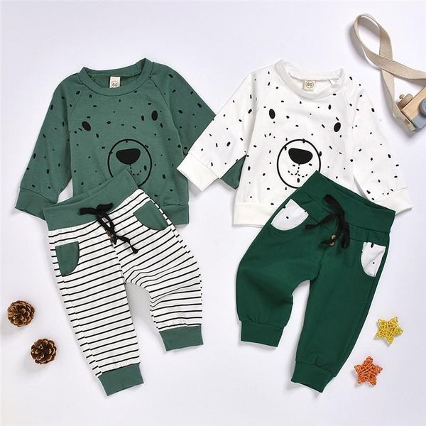 

clothing sets born clothes kids clothes baby boy cartoon bear two-piece suit cotton long-sleeved t-shirt casual sweatshirt +pants, White