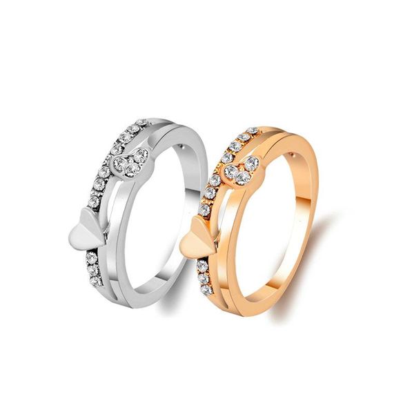 

wedding rings fashion love heart-shaped ring environmentally friendly alloy jewelry sliver gold color for women female, Slivery;golden