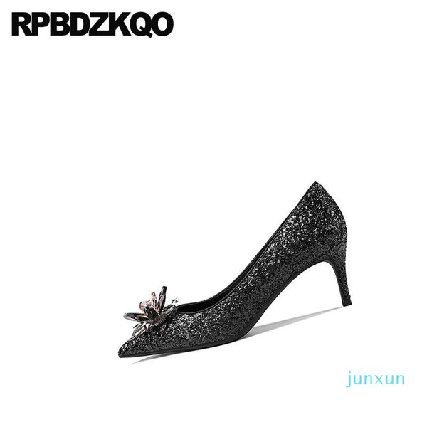 

wholesale-dress shoes high heels thin black slip on golden ladies extreme bridal super 8cm big size pointed toe ultra gold glitter