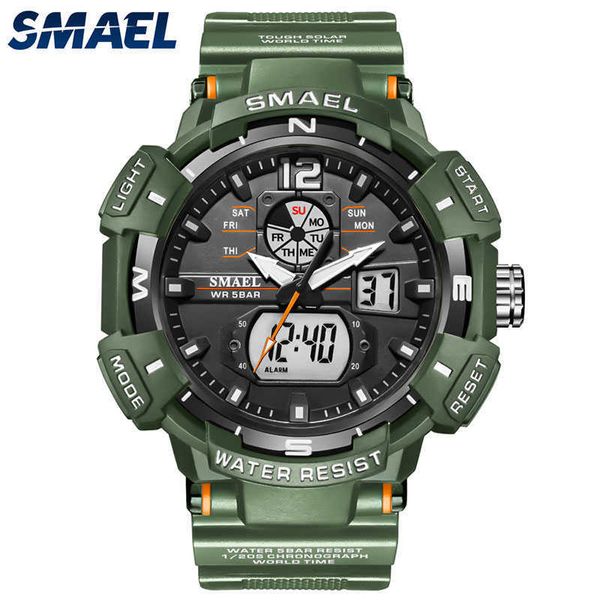 Спортивные часы SMAEL Водонепроницаемые часы Кварц Движение Цифровое Светодиодное Световое Световое Сторовое Спецификация Будильник 8045 Мужские Часы Военные Q0524