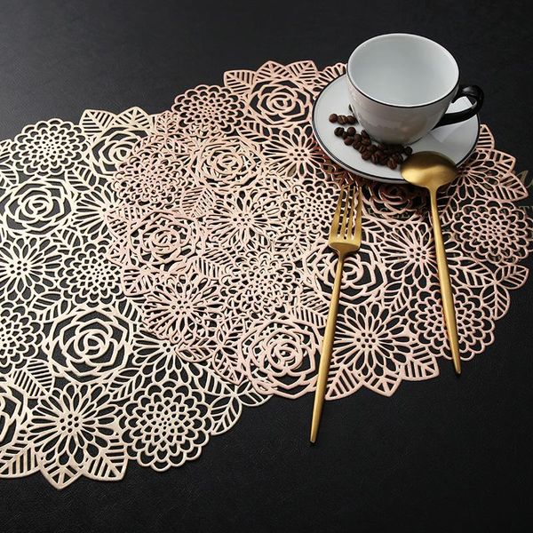 

mats & pads rose hollow placemat restaurant pvc decoration meal mat anti- dining table line steak plate pad 6pcs 4pcs