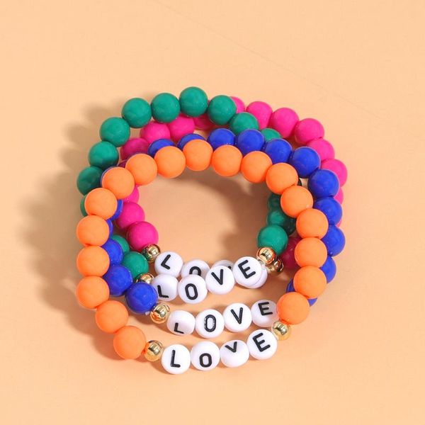 

charm bracelets lady fashion multicolor silicone letter set for women bohemian handmade strand beaded bangle ins, Golden;silver
