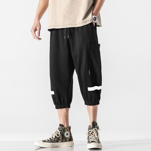 

summer 2021 large size reflective strip casual calf-length pants men men's, Black